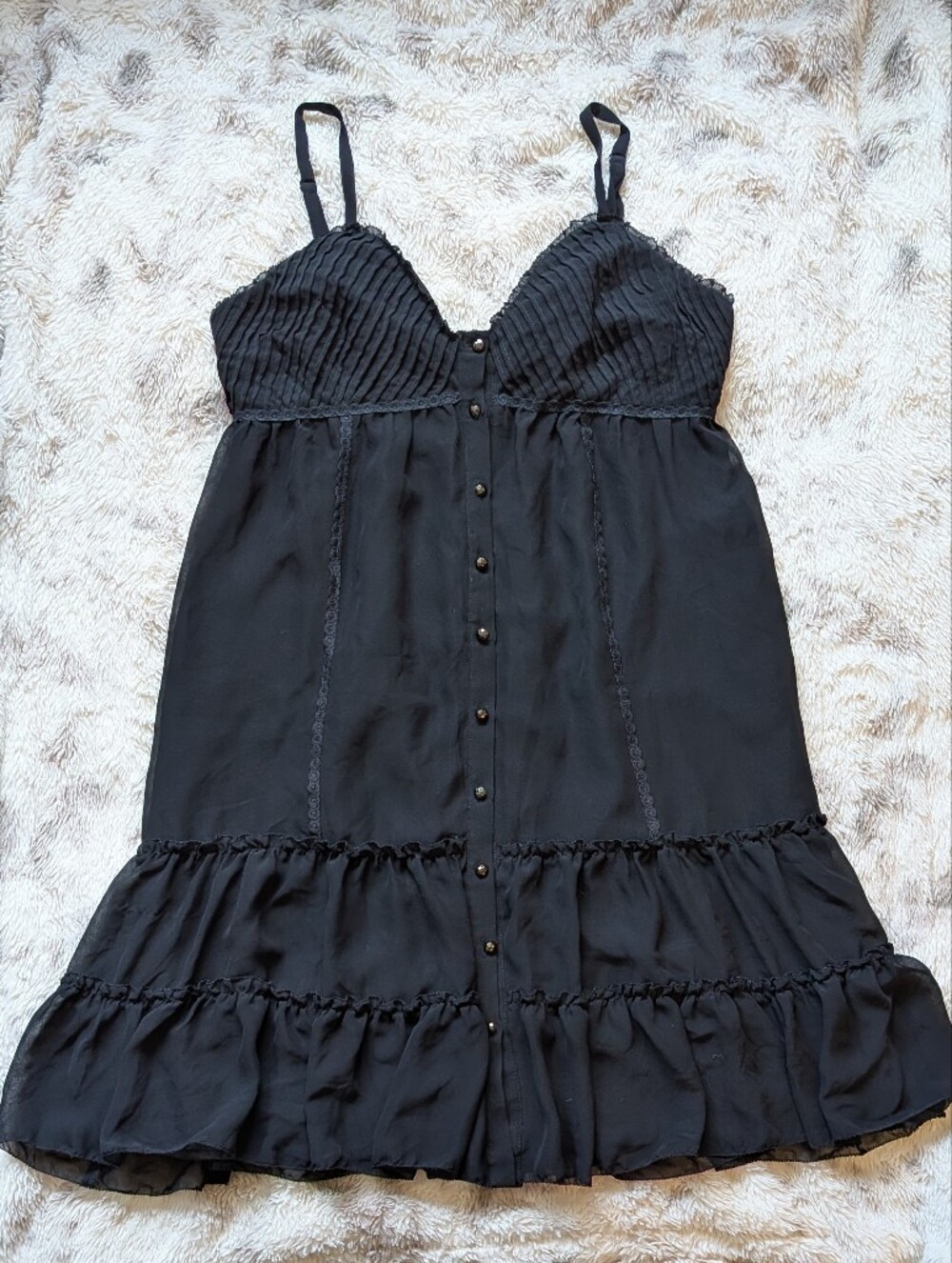 Vintage Guess | Black | Y2K Ruffled Chiffon Black Mini Dress | Medium